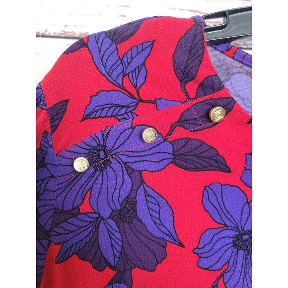 Liz Claiborne Purple Red Floral Print Long Sleeve Casual Top Women's Size XXL - Picture 7 of 9